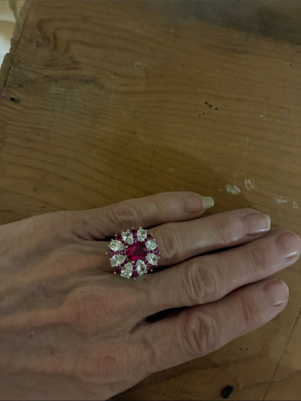 Vintage-Inspired Pink Crystal Flower Cluster Ring